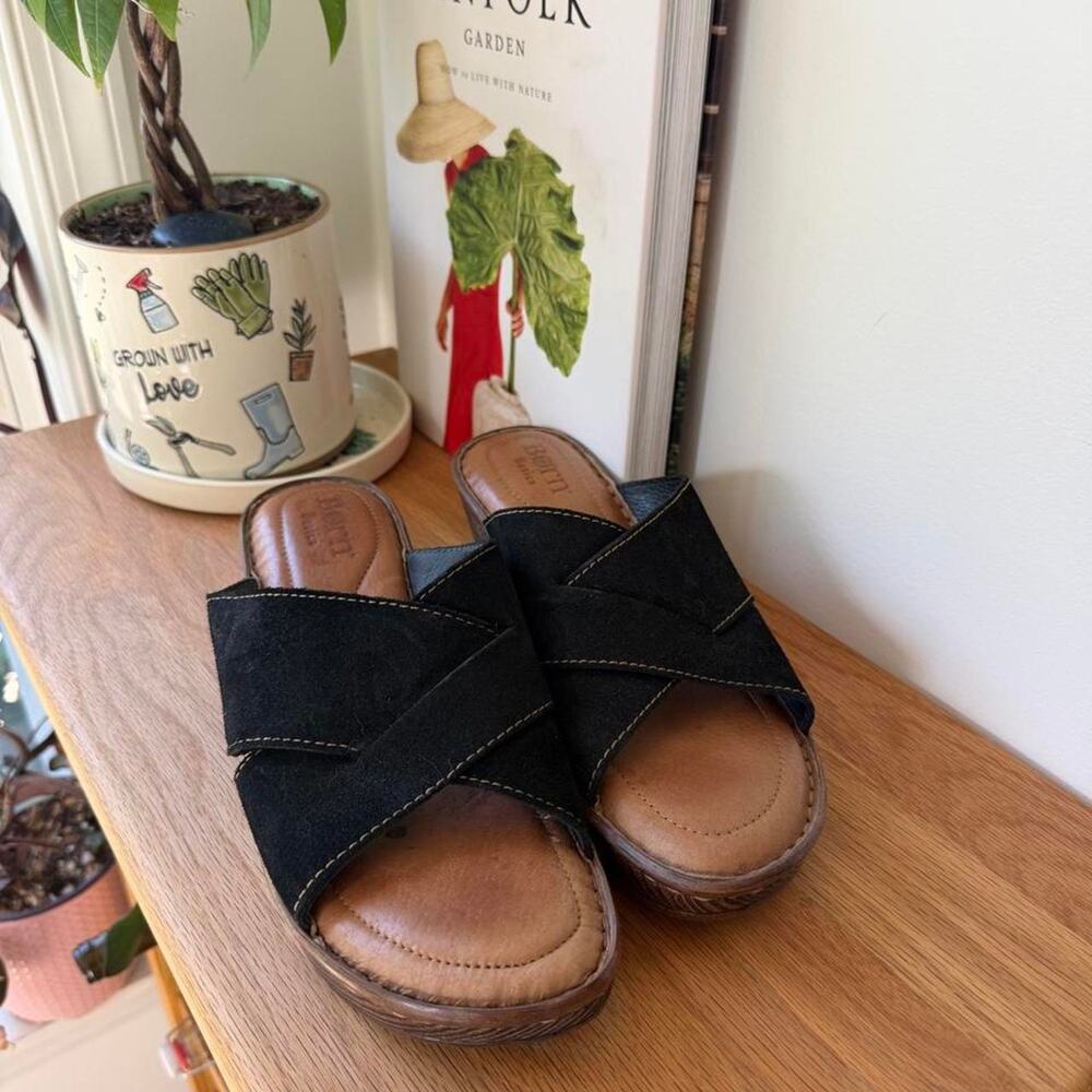 Black Suede Platform Leather Mules Born Size 10